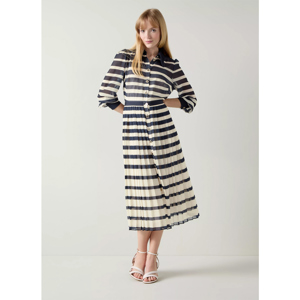 LK Bennett Tallis Spring Navy Cream Placement Stripe Dress